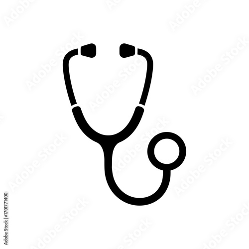 Vector art of black stethoscope icon representing medical care and healthcare