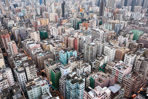 Aerial view of densely populated residential district in Hong Kong