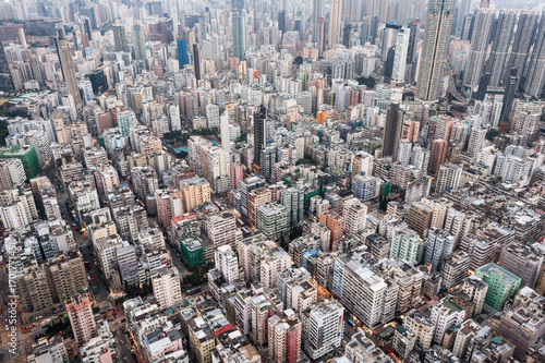 Aerial view of densely populated residential district in Hong Kong