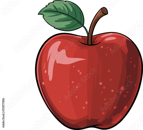 A vibrant red apple with a green leaf and brown stem symbolizing healthy eating and natural goodness a wholesome choice for a balanced diet
