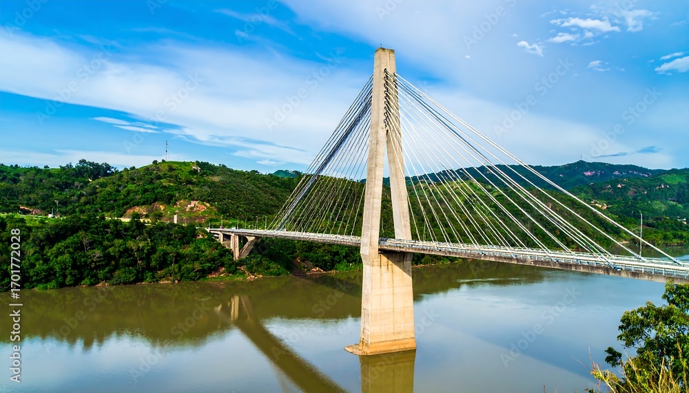 Obraz premium Modern cable-stayed bridge over a river