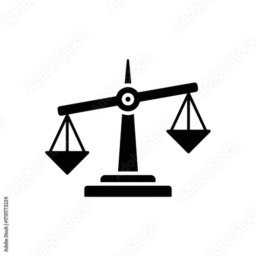 Vector art of black and white illustration of a balance scale representing justice and law