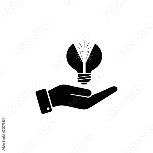 Vector art of hand holding a light bulb with radiating light