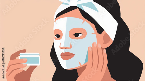illustration of a woman doing facial treatment vector design template