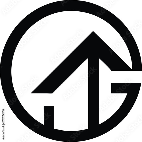 Abstract geometric symbol featuring a bold black upward pointing arrow within a circular outline representing growth progress and forward movement