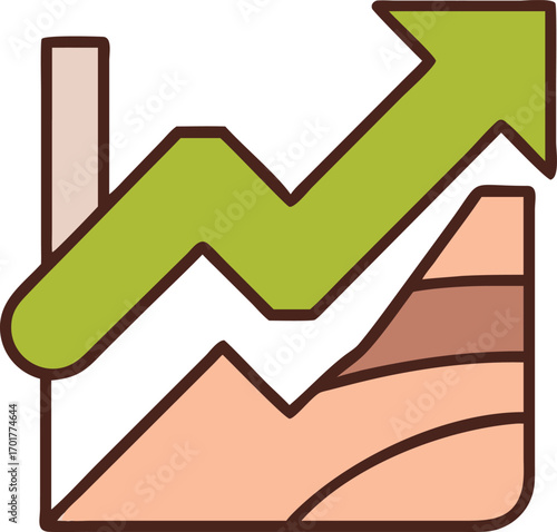 Stylized illustration of a financial chart with a green upward trending arrow indicating positive growth and success