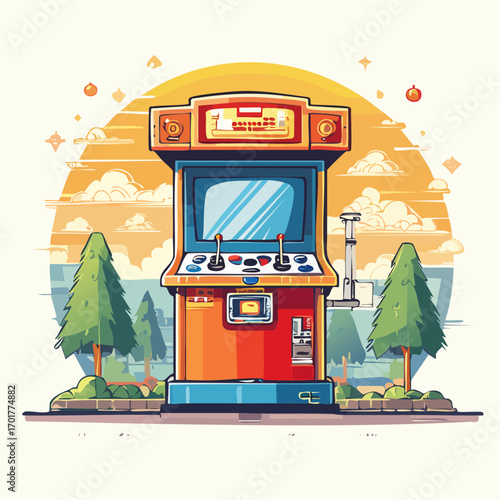 Pixel Art Arcade Game Cabinet At Sunset