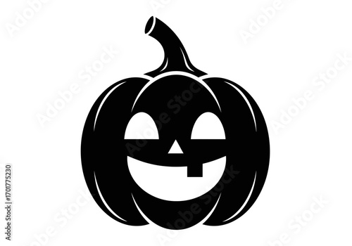 Vector art of a black silhouette of a smiling jackolantern pumpkin with a carved face, isolated on a, perfect for halloween