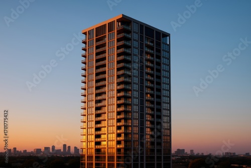 Modern Highrise Apartment Building at Sunset
