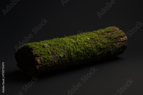 Moss Covered Fallen Log on Dark Background
