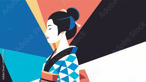illustration of a woman in traditional Japanese style vector design template