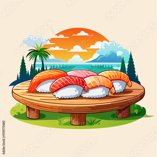 Pixel Art Sushi Platter at Sunset Beach
