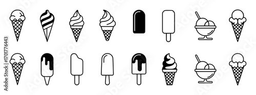 A Collection of Ice Cream Icons: Cones, Popsicles, and Sundaes