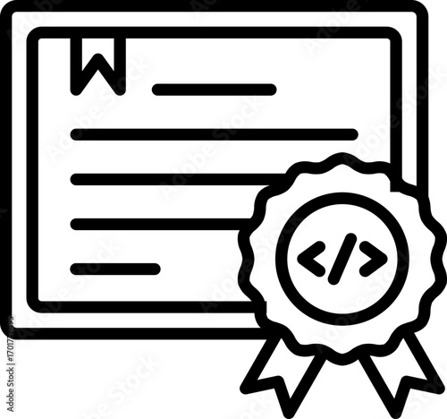 Black IT certification icon - outline