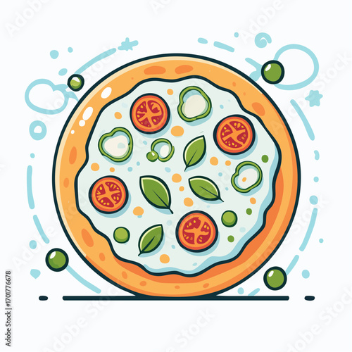 Delicious Round Pizza with Colorful Toppings on White Background