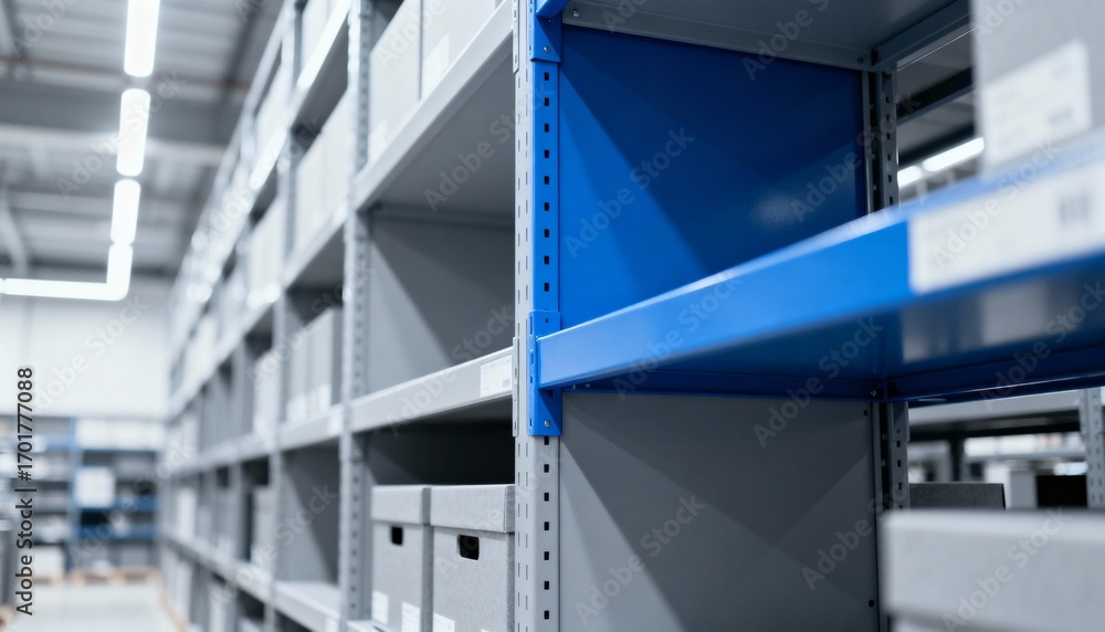 Obraz premium Warehouse Shelving System: Orderly Rows of Industrial Storage Units for Efficient Inventory Management and Distribution