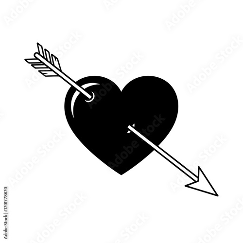 Vector art of black heart pierced by an arrow, a symbol of love and romance