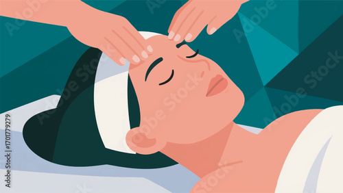 illustration of a woman enjoying a facial treatment vector design template