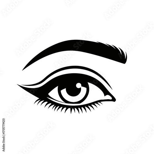 Vector art of stylized black and white illustration of a womans eye with makeup