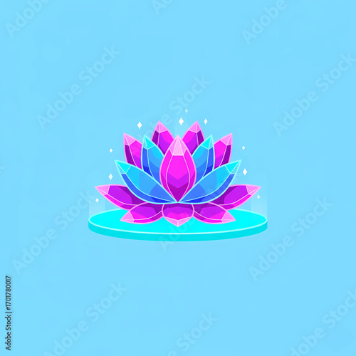 Enchanting Crystal Lotus Flower Illustration on Light Blue Background
