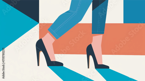 illustration of a woman's legs wearing jeans and high heels vector design template