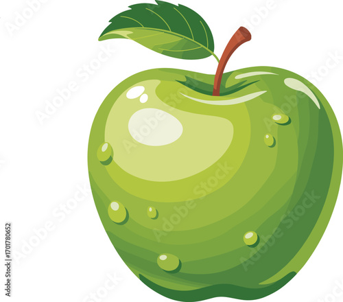 A Vibrant Green Apple with Fresh Water Droplets Reflecting Sunlight a Healthy and Nutritious Fruit Option