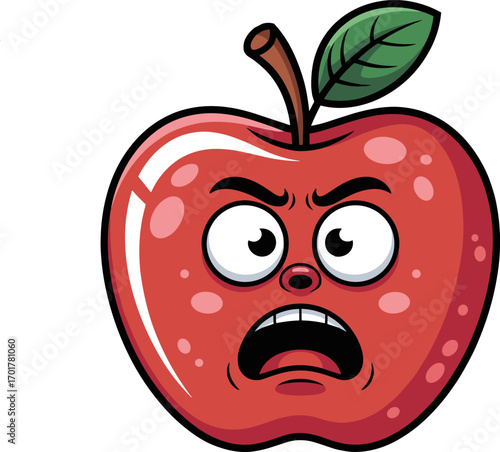 An Illustration of an Apple with an Angry Expressive Face Showing Frustration and Displeasure with its Eyes Wide and Mouth Open Wide in a Screaming Expression Illustrating Negative Emotions in Food
