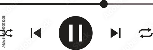 Music player interface UI icons, Multimedia video and music player bar, Songs or podcast playlist vector illustration.
