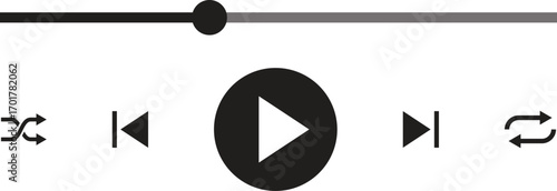 Music player interface UI icons, Multimedia video and music player bar, Songs or podcast playlist vector illustration.
