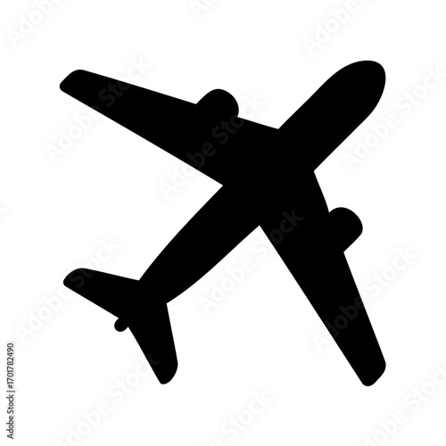 Silhouette of an airplane flying against a white background illustration design