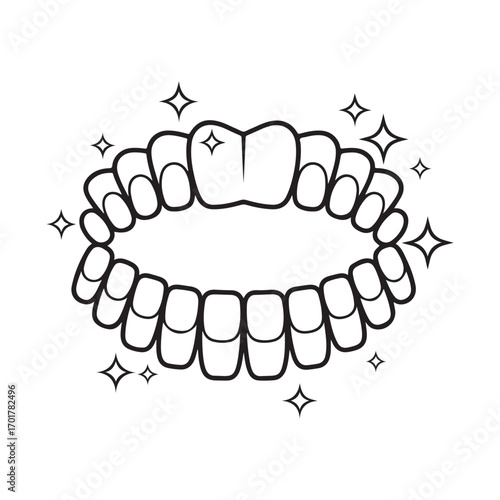 Clean white teeth vector illustration – healthy smile symbol for dental care, orthodontics, and oral hygiene design on white background.