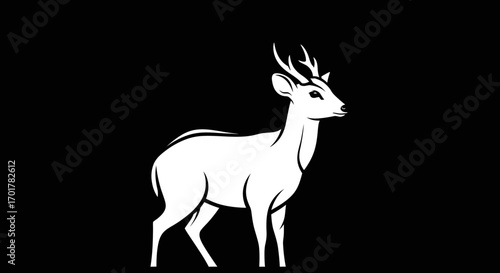 Elegant White Deer Silhouette with Antlers Illustration.