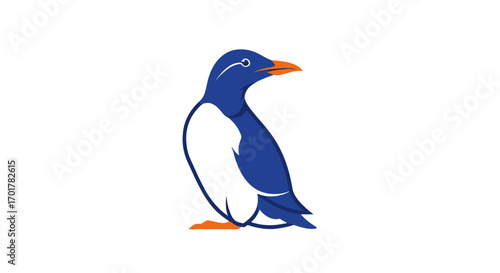 Stylized blue and white seabird illustration icon.
