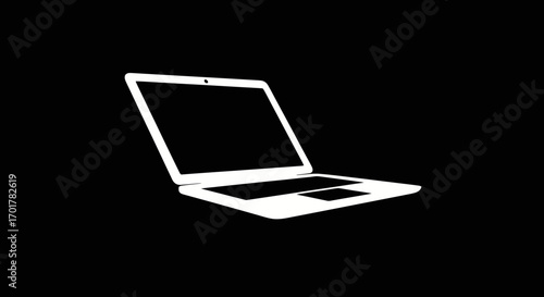 White laptop computer isolated on black background for technology and work.