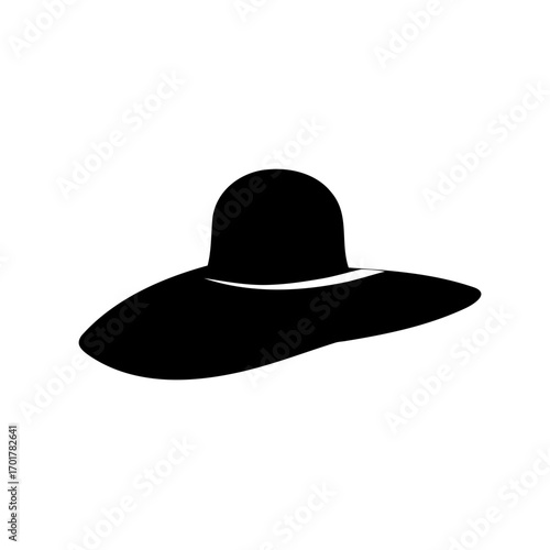 Elegant black sun hat with wide brim, providing sun protection and shade