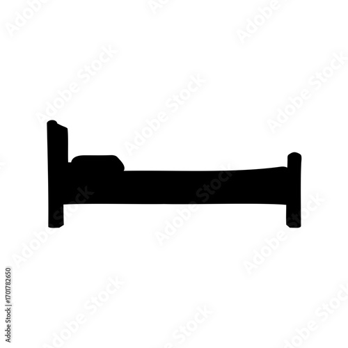 Black silhouette of a bed with headboard and pillow illustration