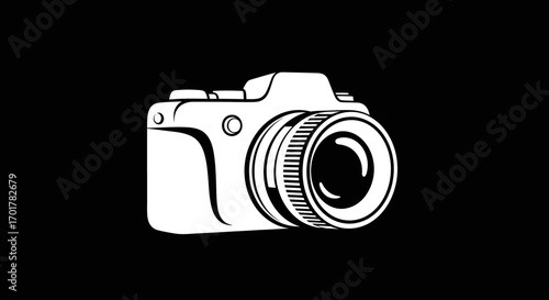 Classic camera illustration on black background capturing moments with precision and clarity.