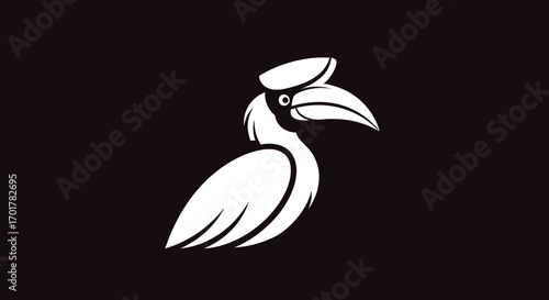 Tableau sur toile Elegant white hornbill bird illustration on a dark background minimalist design