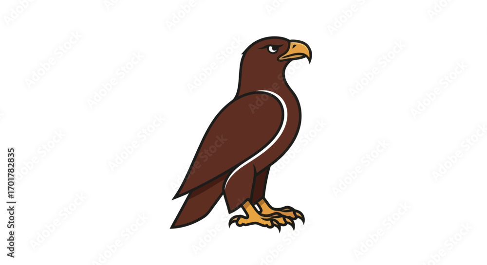 Fototapeta premium Stylized brown eagle illustration standing on a white background.