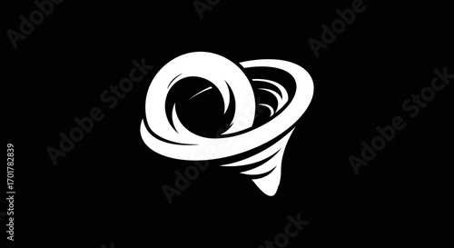 Stylized abstract white vortex symbol dynamic motion graphic.