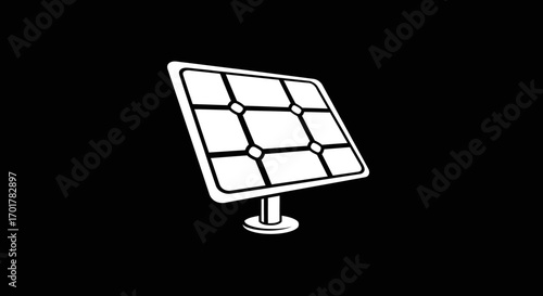 Hand drawn solar panel icon illustration isolated on black background.