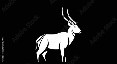 Canvas Print Elegant waterbuck silhouette against a stark black background showcasing graceful form