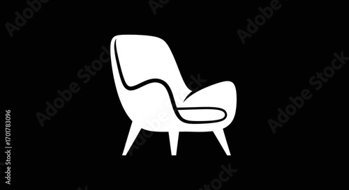 Minimalist white armchair icon silhouette on black background.