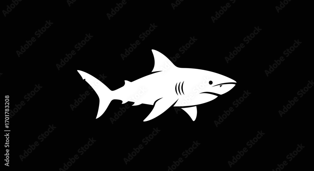 Fototapeta premium Simple white shark silhouette graphic illustration icon.