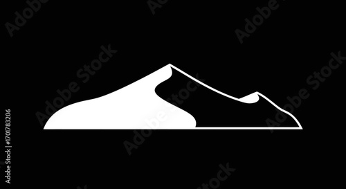 Monochrome mountain range silhouette against a stark black backdrop minimalist design.
