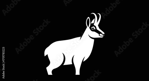 White chamois profile illustration on black background.