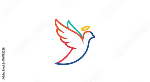 Colorful Dove with Halo Flying Gracefully.