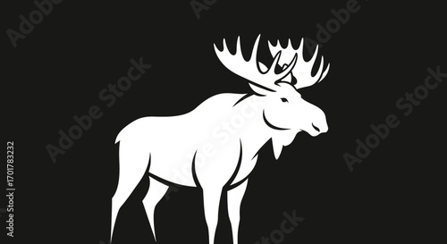 Elegant white moose silhouette graphic illustration art.