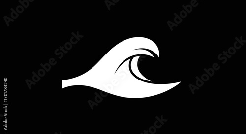 Stylized White Wave Illustration on Black Background.
