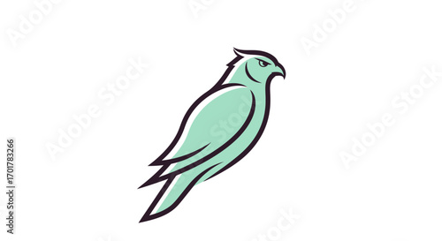 Stylized light teal bird of prey vector logo illustration.